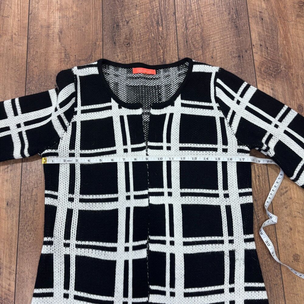 Lulumari Black White Stripe Plaid Open Cardigan Size M/L Elevated Basics Casual - Picture 5 of 7